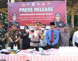 Polres Nganjuk Musnahkan Barang Bukti Hasil Operasi Pekat Semeru 2024