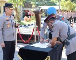 Kapolres Nganjuk Pimpin Serah Terima Jabatan Kabaglog, Kasat Bimas Dan Kapolsek Ngluyu 