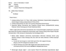 Surat Sekkota Surabaya prihal pelayanan pecah KK diprotes Forum RW Kelurahan Simolawang