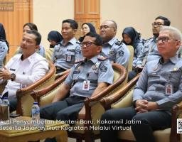 Ikuti Penyambutan Menteri Baru, Kakanwil Jatim Beserta Jajaran Ikuti Kegiatan Melalui Virtual