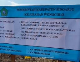 Sumber Anggaran Tidak Jelas, Proyek Jogging Track Rp344 Juta di Wonocolo Taman Sidoarjo Disorot