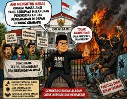 AMI MENGUTUK KERAS TINDAKAN OKNUM MASSA AKSI YANG BERUPAYA MELAKUKAN PENGRUSAKAN DAN PEMBAKARAN DI DEPAN GEDUNG GRAHADI
