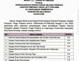 11 Jabatan Eselon II.b Pemkab Nias Barat Dibuka, Pendaftaran JPT Pratama Diperpanjang