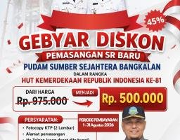 Gebyar Diskon PUDAM Bangkalan, Pasang SR Baru Cukup Rp500 Ribu