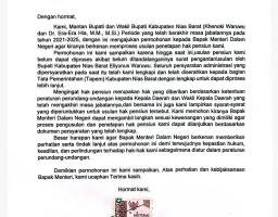 Diduga Dipersulit Bupati Eliyunus Waruwu, Mantan Bupati dan Wakil Bupati Nias Barat Kompak Surati Mendagri Terkait Hak