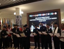 Wakapolres Madiun Kota Kompol Hery Dian Wahono, M.Psi menghadiri sekaligus mendukung kegiatan deklarasi pemilu damai yang diselenggarakan oleh pengurus Paguyupan Perguruan Pencaksilat Madiun (PPPSM).