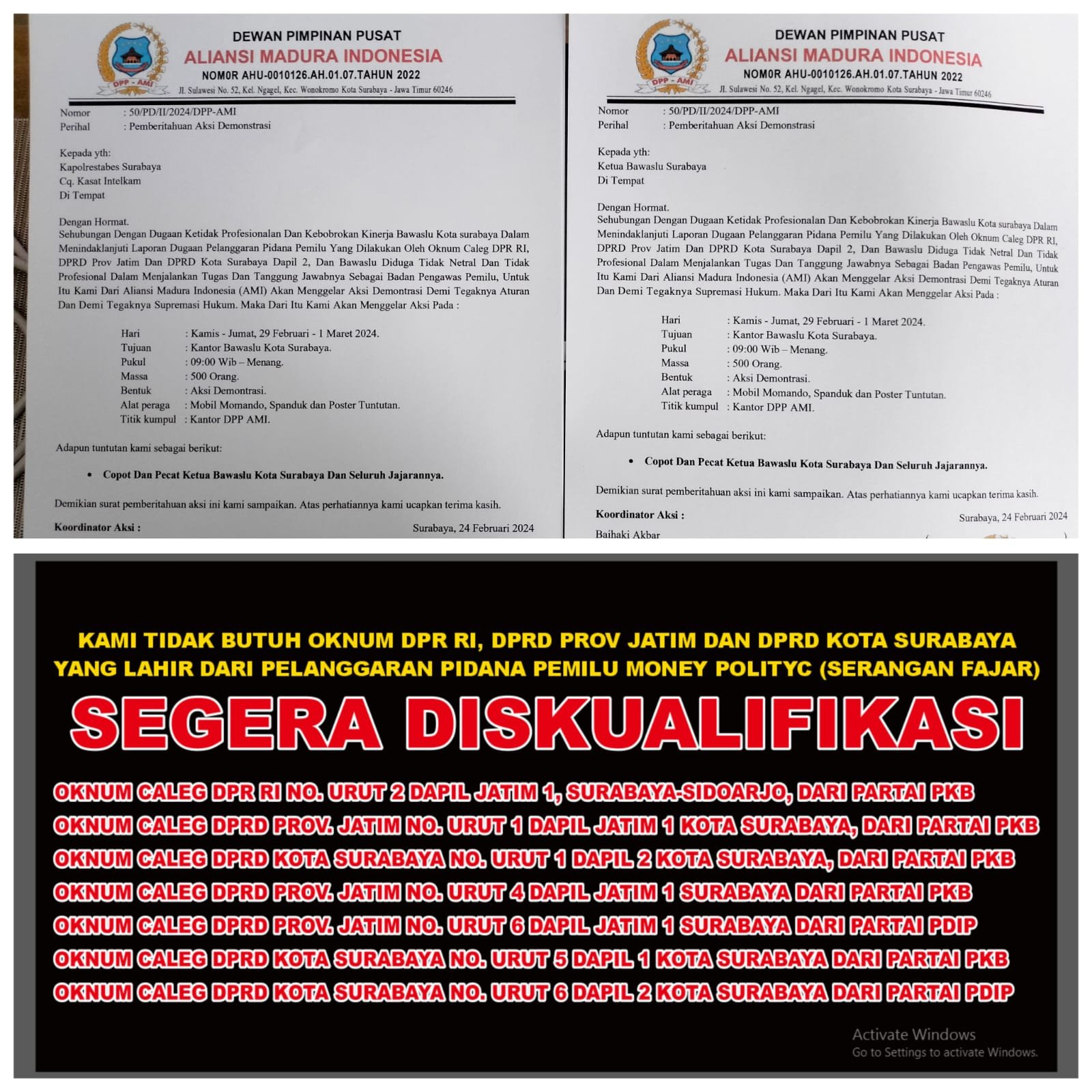 Ketidak Profesional dan Lambannya penanganan laporan pelanggaran pidana pemilu di Bawaslu Kota Surabaya membuat Aliansi Madura Indonesia (AMI) akan menggelar aksi demo besar-besaran jilid II.