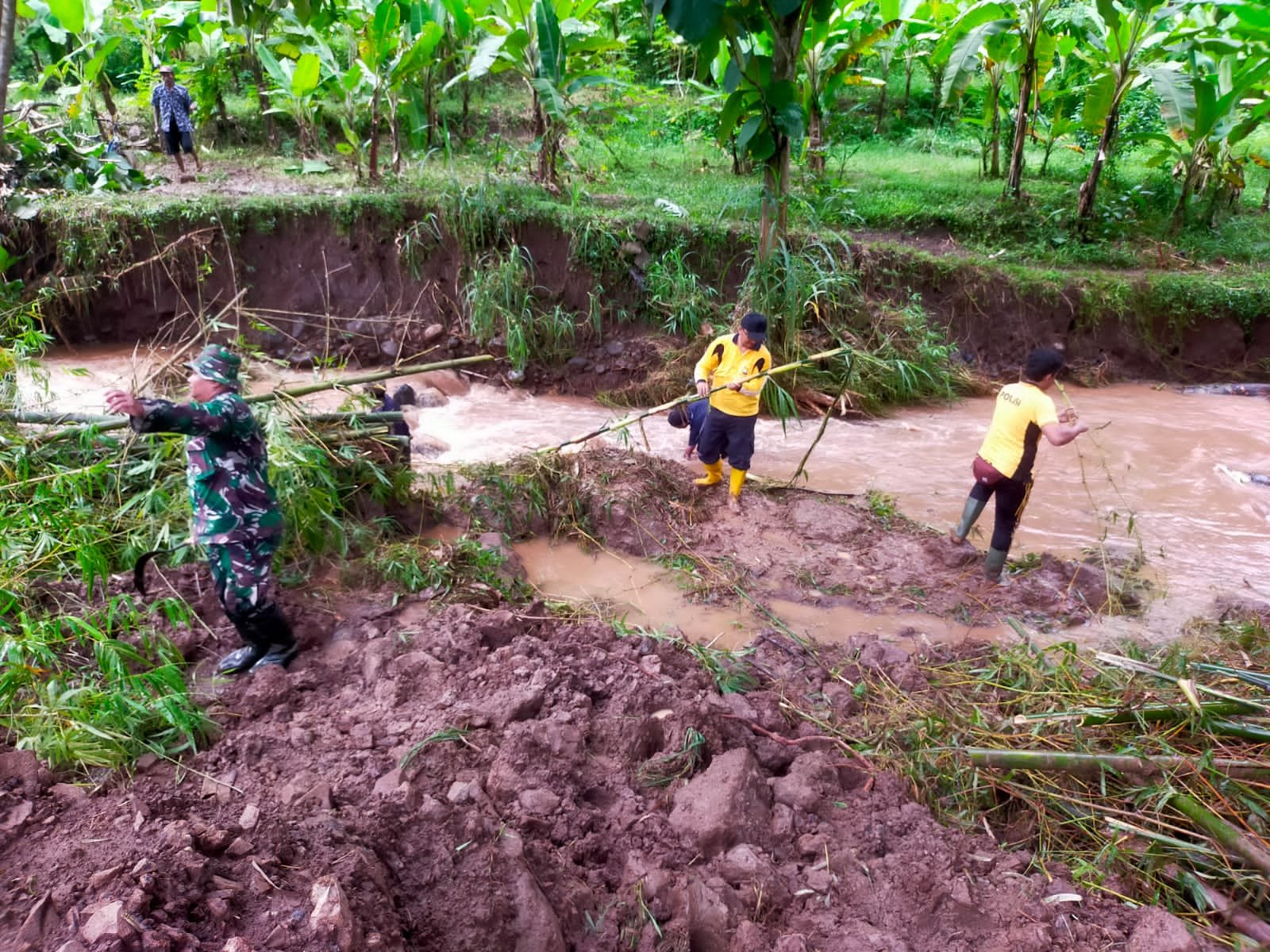 Tebing di Dusun Balekambang, Desa Jenisgelaran yang berbatasan dengan Desa Ngampungan Kecamatan Bareng Jombang mengalami longsor.