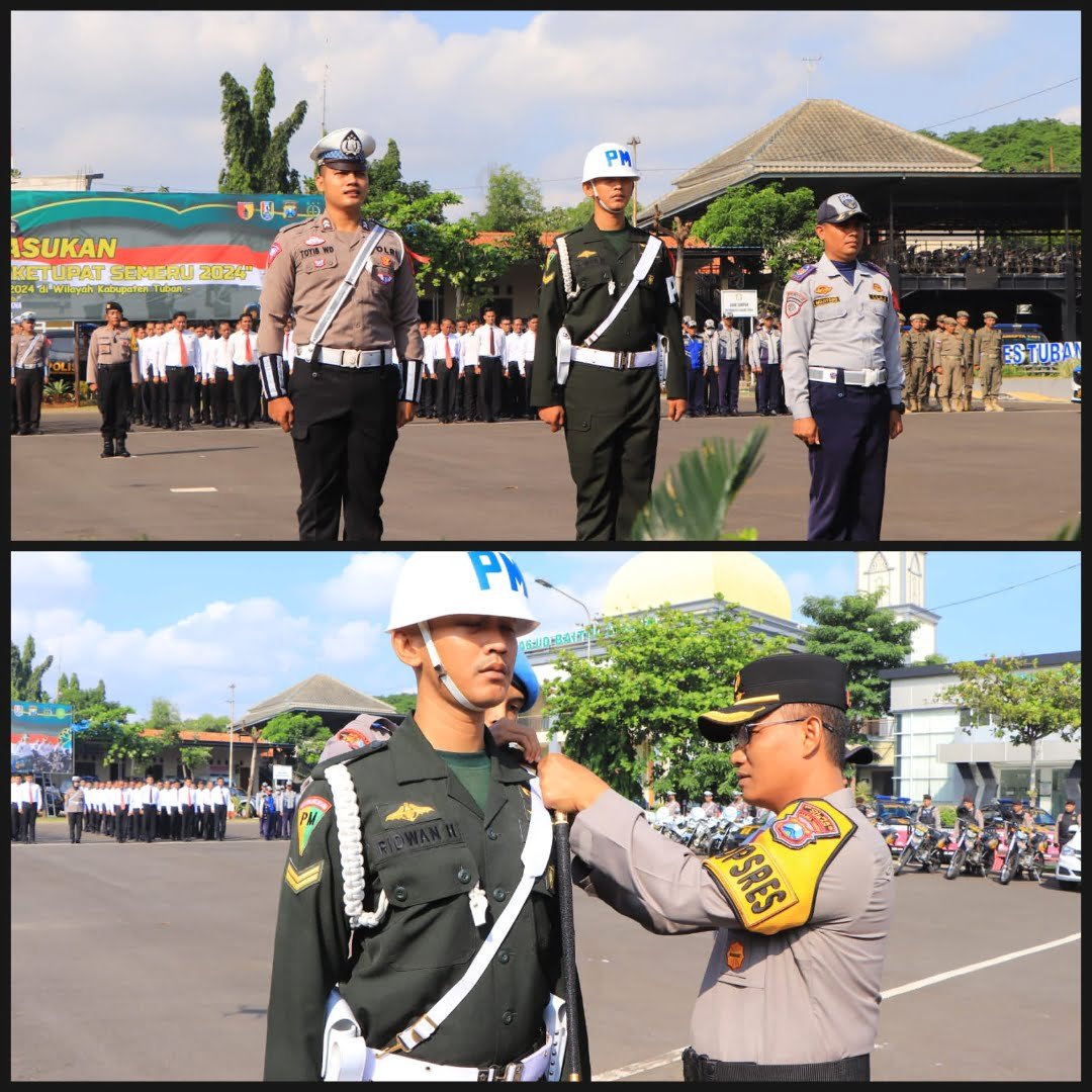 Ratusan Personel Gabungan dari Kepolisian Resor Tuban bersama Kodim 0811, Satpol-PP, Dinas kesehatan serta dinas Perhubungan kabupaten Tuban melaksanakan apel gelar pasukan dalam rangka pengamanan Idul Fitri 1445 H, rabu (03/04/2024).