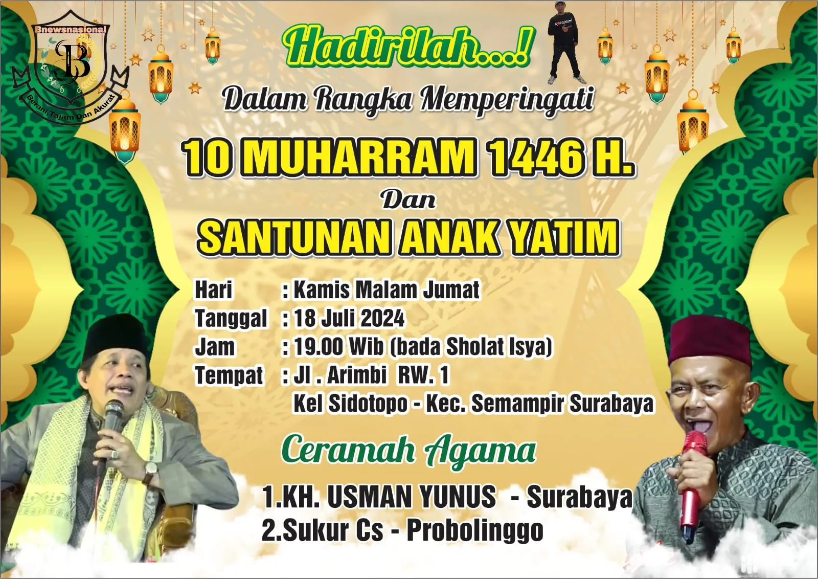 Memperingati 10 Muharram 1446 H RW. 01 Arimbi Mengadakan Pengajian Umum Dan Santunan Anak Yatim