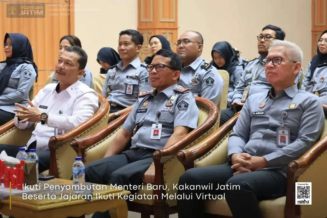 Ikuti Penyambutan Menteri Baru, Kakanwil Jatim Beserta Jajaran Ikuti Kegiatan Melalui Virtual