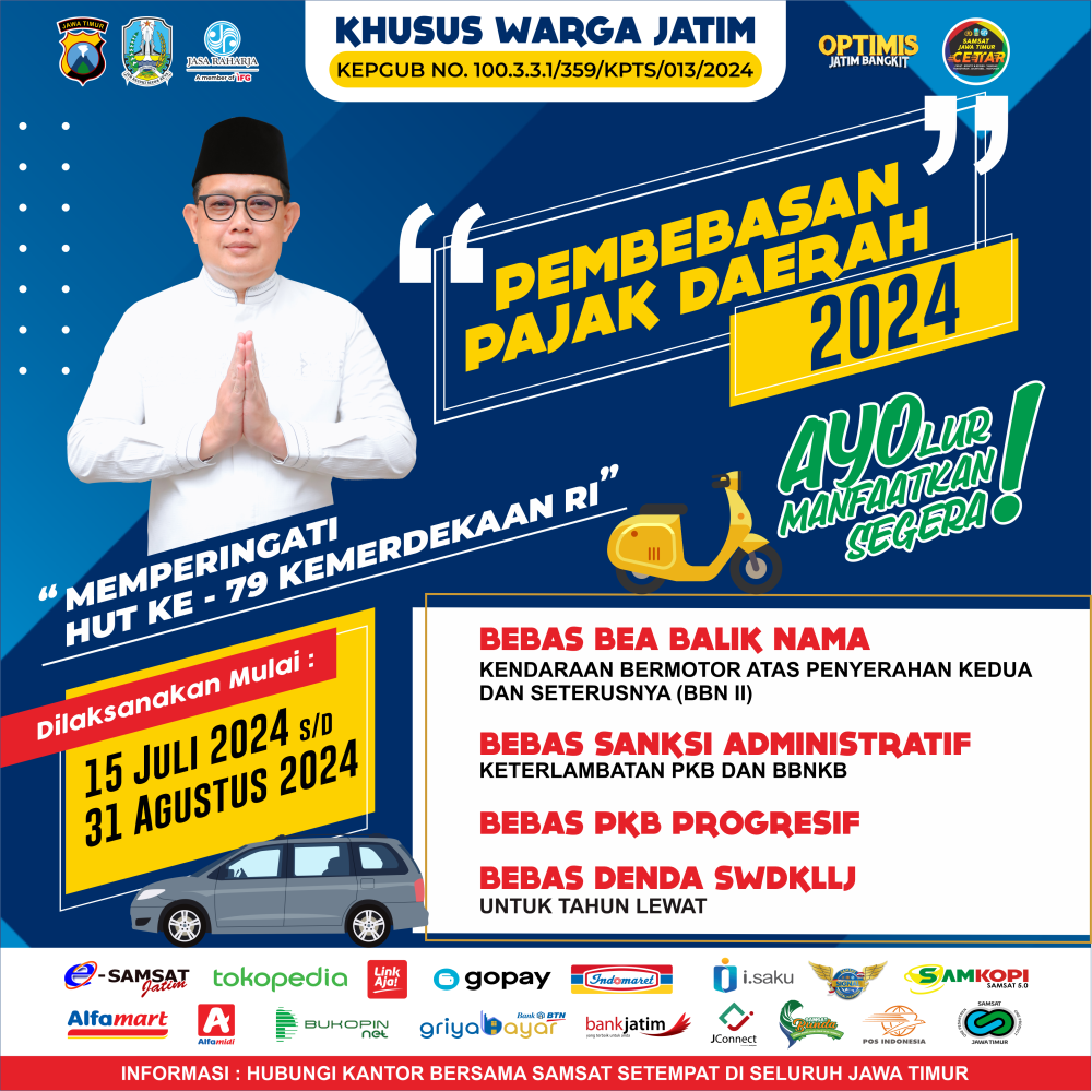 Kabar Gembira! Warga Jatim Nikmati Bebas Pajak Kendaraan Selama Dua Bulan