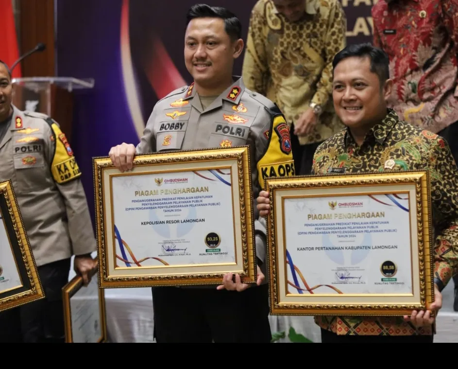 Polres Lamongan Raih Penghargaan Peringkat Pertama Inovasi Yanlik Tahun 2024 Kategori A dari Ombudsman RI