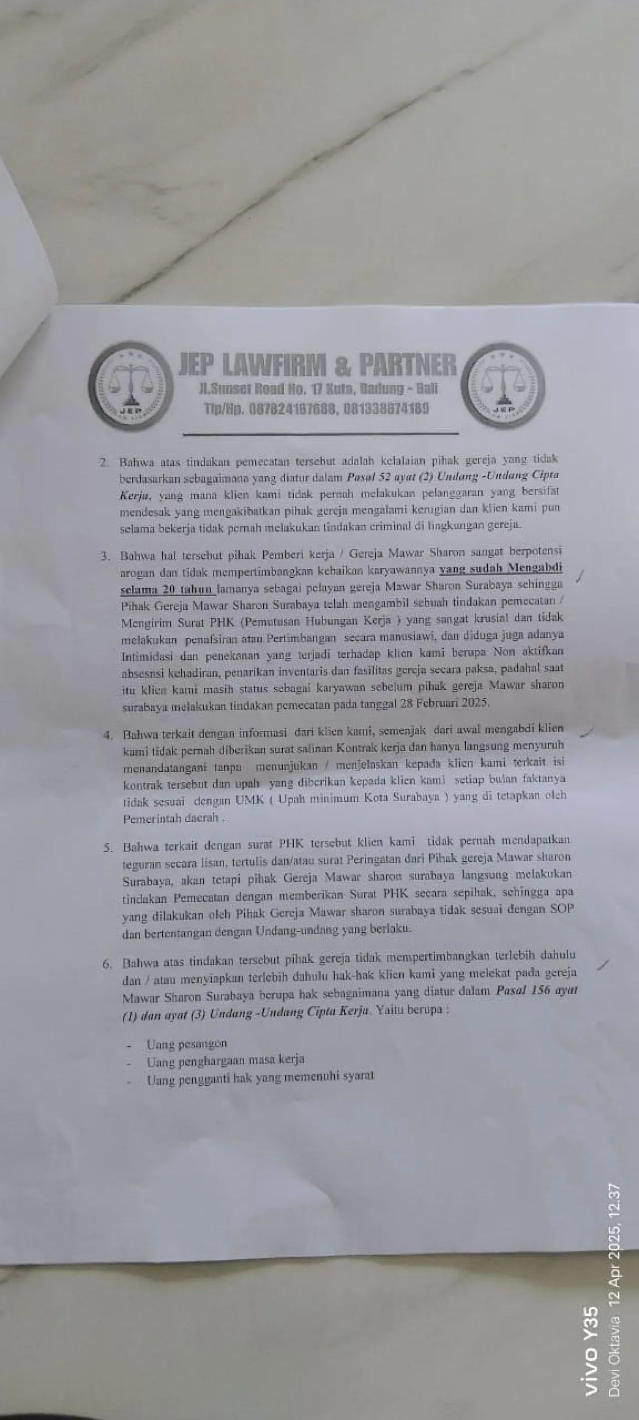 Gereja Mawar Saron Surabaya Diduga Langgar Hak Pekerja