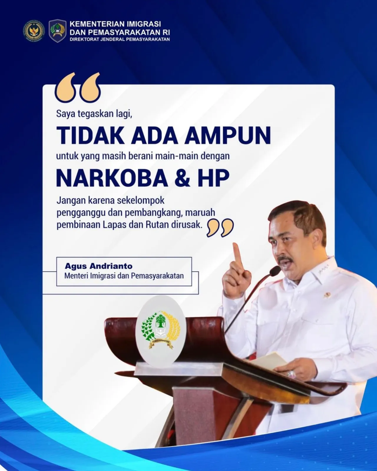 Menteri Imigrasi dan Pemasyarakatan RI Nyatakan Perang Terhadap Narkoba dan HP Ilegal di Lapas