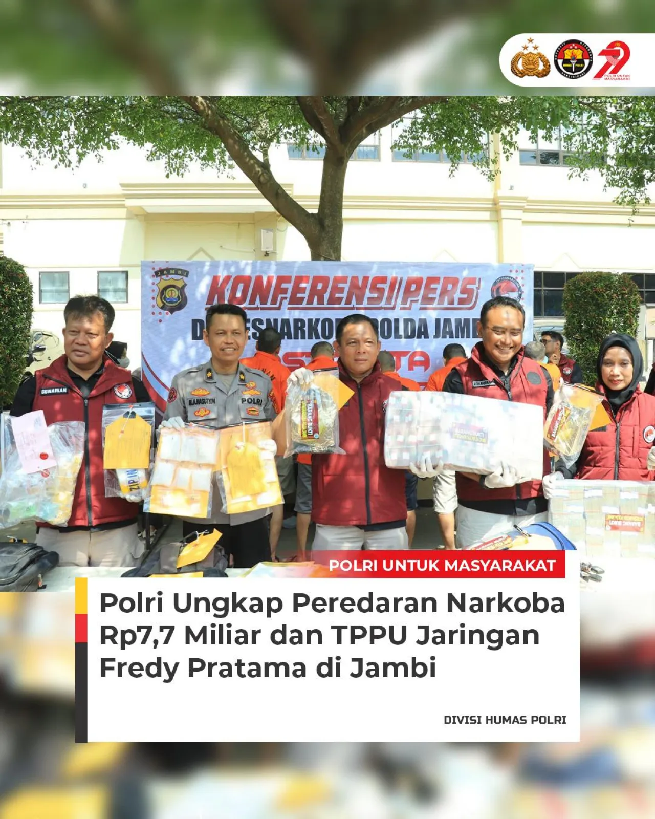 Polda Jambi Ungkap Dua Kasus Narkoba Besar, Sita Sabu dan Ekstasi Senilai Rp7,7 Miliar