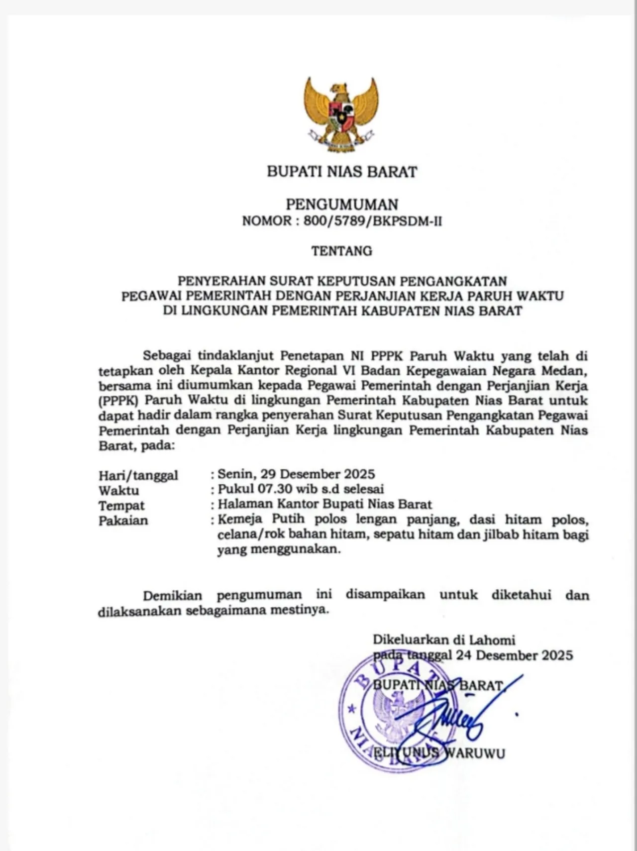 Kado Natal dan menyonsong Tahun Baru  Bagi PPPK Di Kabupaten Nias Barat.