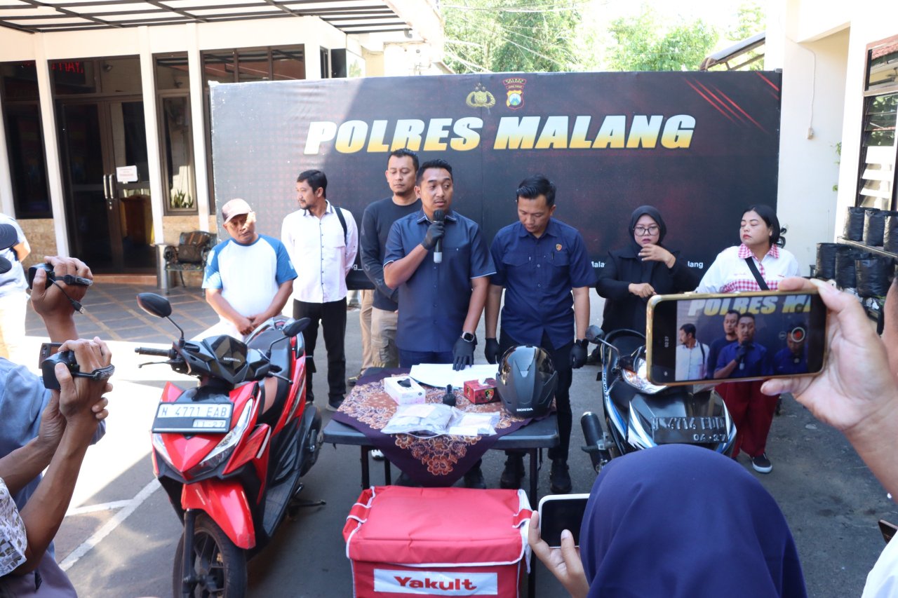 Gercep Polres Malang Berhasil Amankan Tersangka Pencuri Motor Kurir Yakult yang Viral di Medsos
