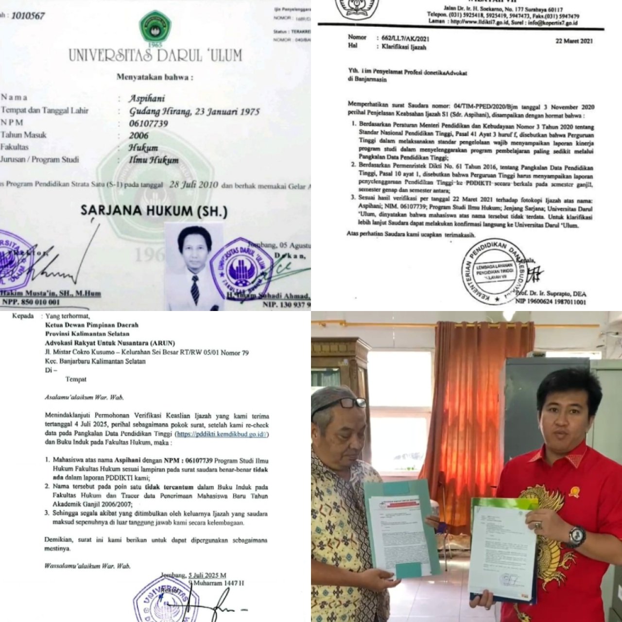 Aspihani Diduga Gunakan Ijazah S1 Hukum Palsu Untuk Jadi Dosen Uniska Banjarmasin