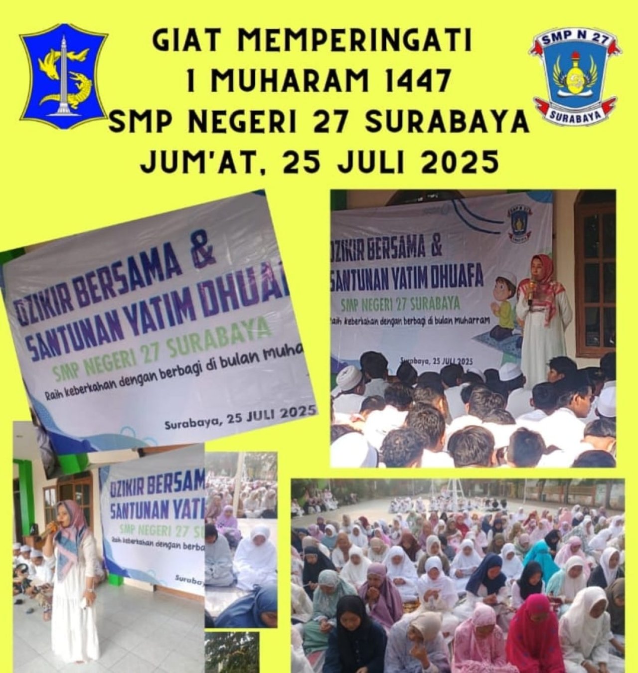 SMP Negeri 27 Surabaya Memperingati Bulan Suci Muharram, Dengan Cara Dzikir Bersama,Santunan Yatim Dhuafa