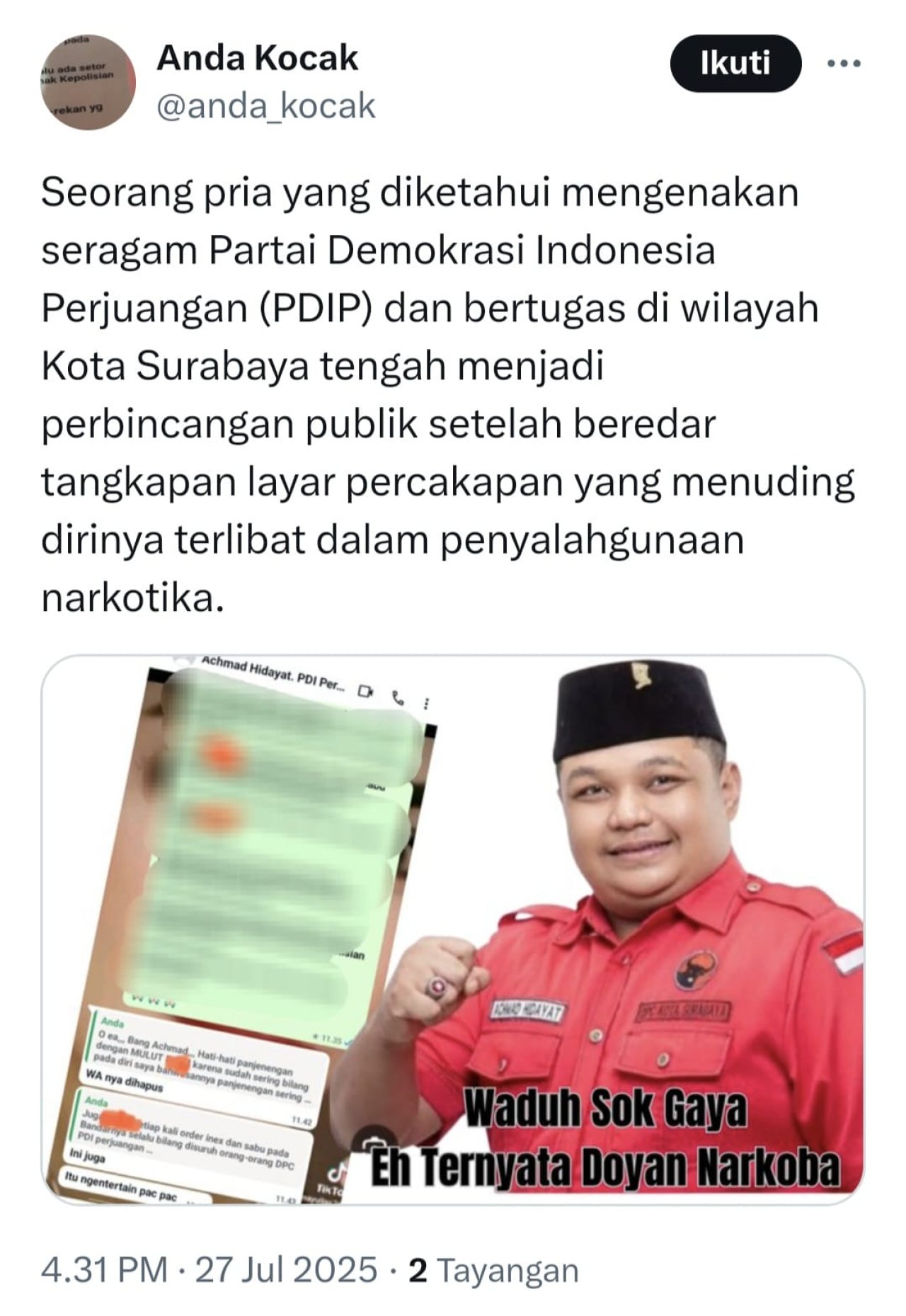AMI Desak Tes Urine Politisi Surabaya: Jangan Biarkan Narkoba Bersarang di DPRD