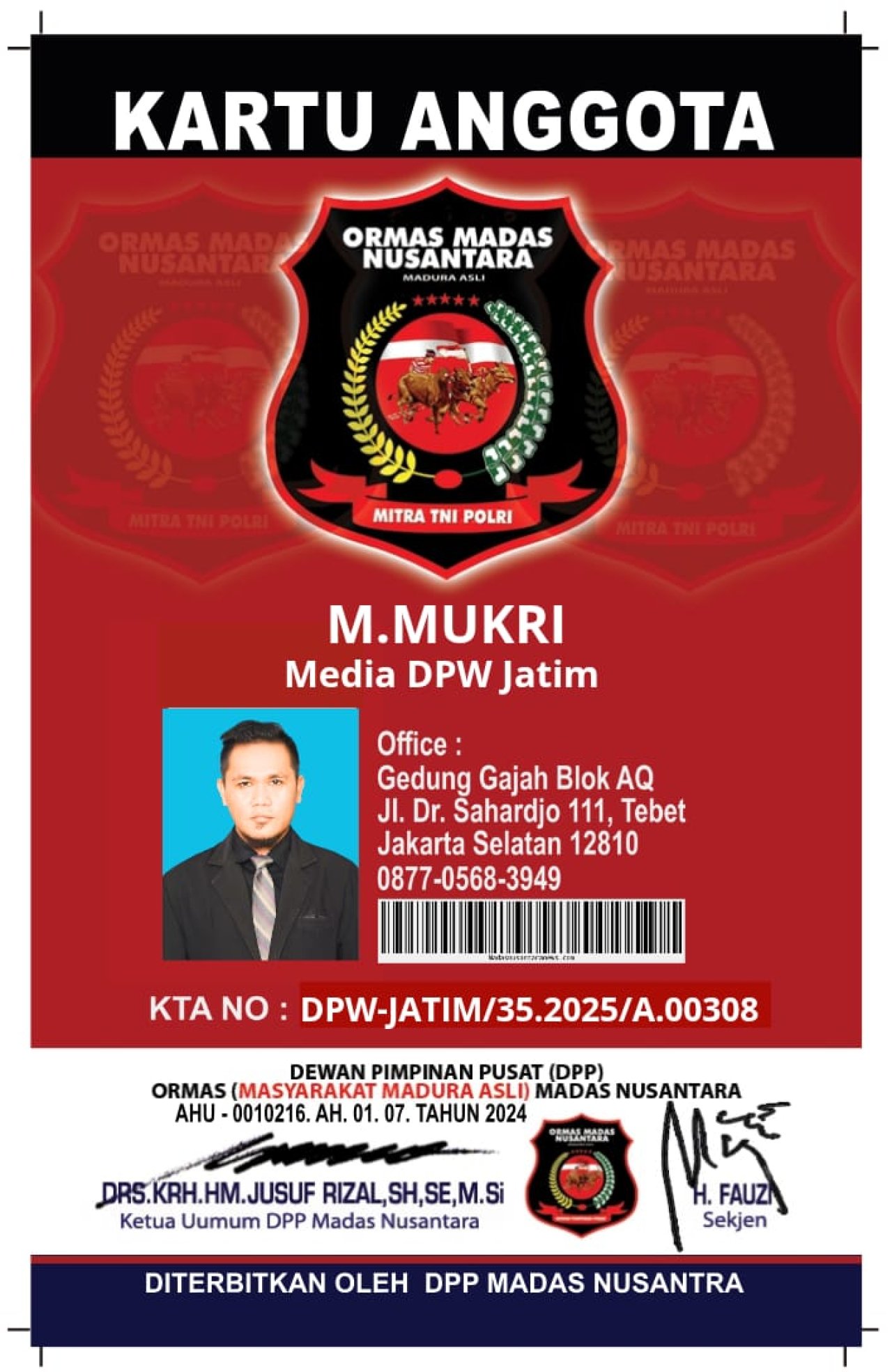 M. Mukri Resmi Tergabung di Ormas Madas Nusantara, Siap Perkuat Peran Media di Jawa Timur