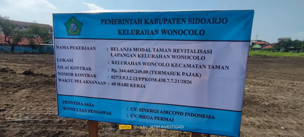 Sumber Anggaran Tidak Jelas, Proyek Jogging Track Rp344 Juta di Wonocolo Taman Sidoarjo Disorot