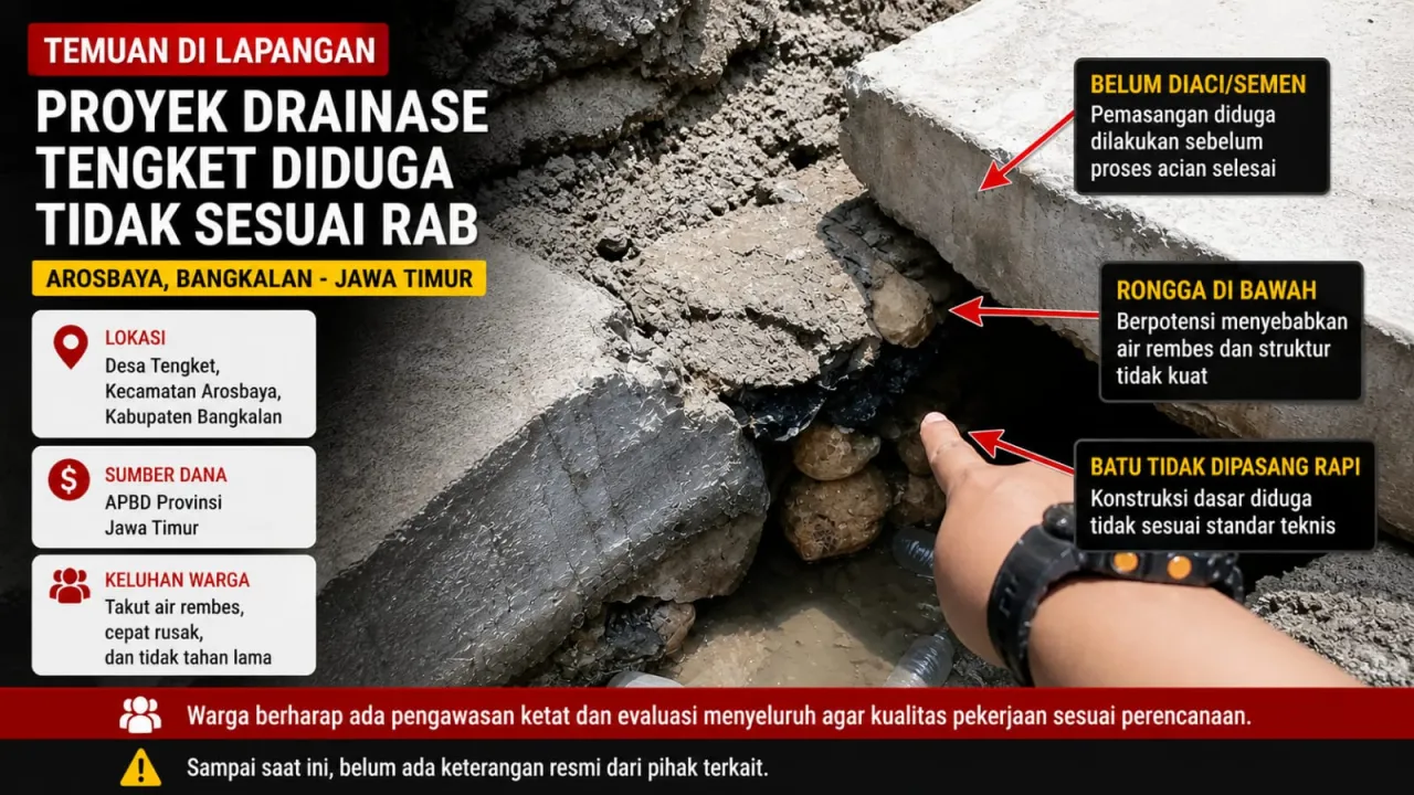 Temuan TikToker Arosbaya Soroti Proyek Drainase Tengket, Diduga Tak Sesuai RAB