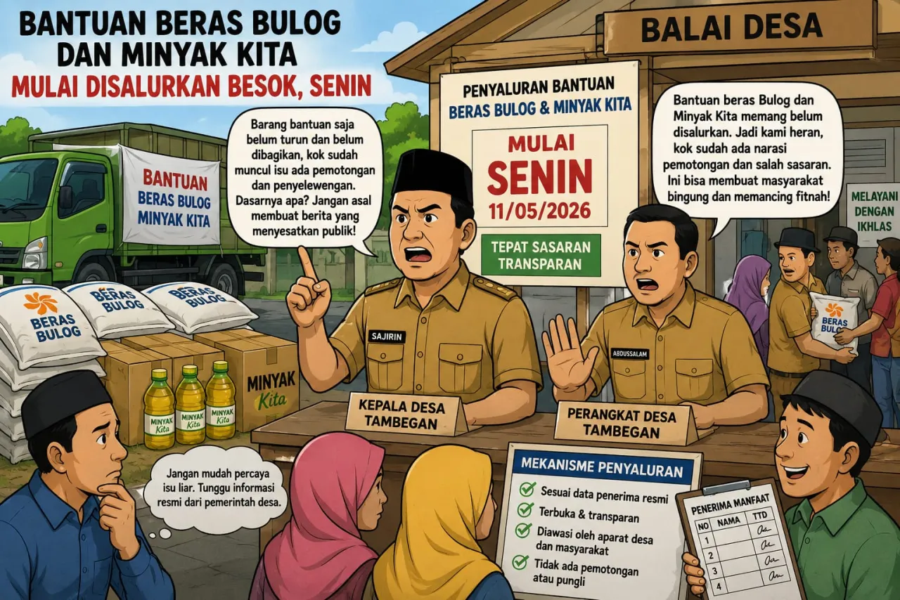 Bantuan Beras Bulog dan Minyak Kita Mulai Disalurkan Besok, Pemdes Tambegan Pastikan Distribusi Transparan