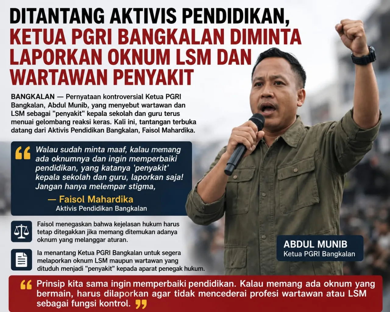 Ditantang Aktivis Pendidikan, Ketua PGRI Bangkalan Diminta Laporkan Oknum LSM dan Wartawan Penyakit