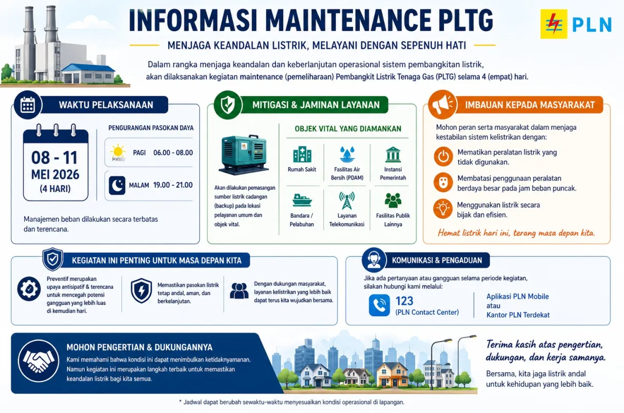 Pemeliharaan PLTG Nias  PLN Imbau Masyarakat Gunakan Listrik Bijak 8-11 Mei 2026