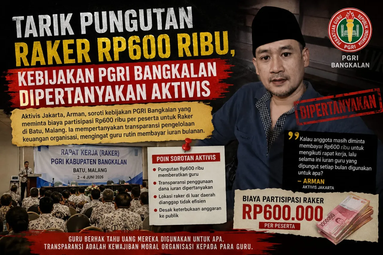 Tarik Pungutan Raker Rp600 Ribu, Kebijakan PGRI Bangkalan Dipertanyakan Aktivis