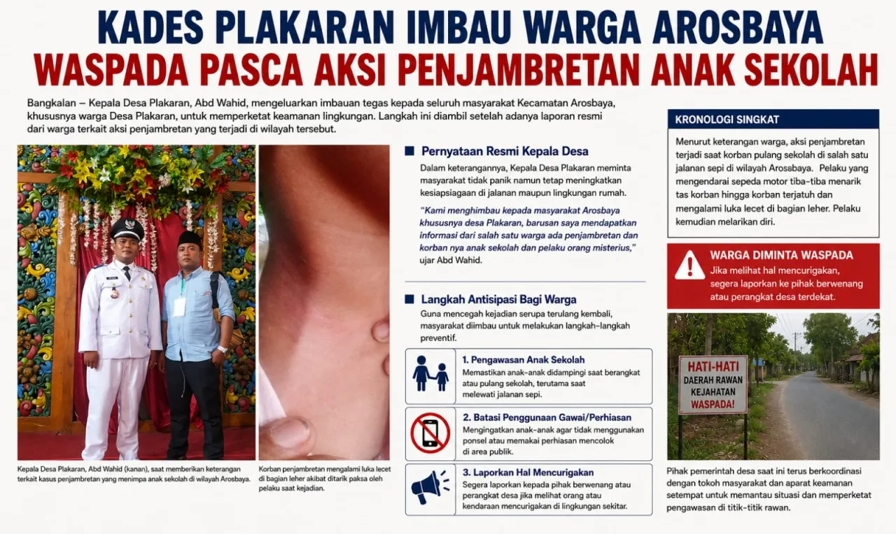 Kades Plakaran Imbau Warga Arosbaya Waspada Pasca Aksi Penjambretan Anak Sekolah