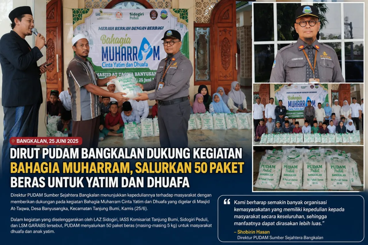 Dirut PUDAM Bangkalan Dukung Kegiatan Bahagia Muharram, Salurkan 50 Paket Beras untuk Yatim dan Dhuafa