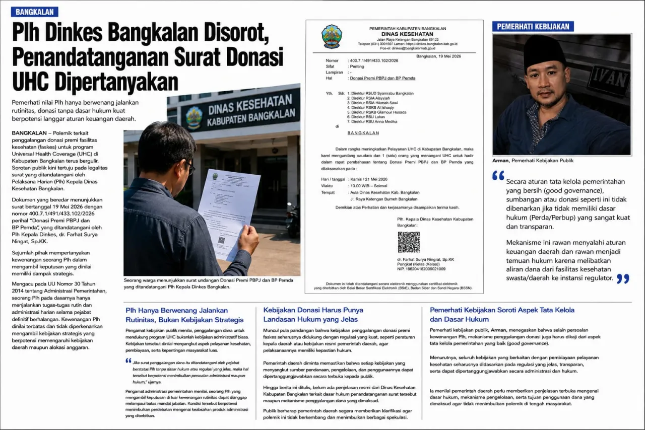 Plh Dinkes Bangkalan Disorot, Surat Donasi UHC dan Kewenangan Penandatanganan Dipertanyakan