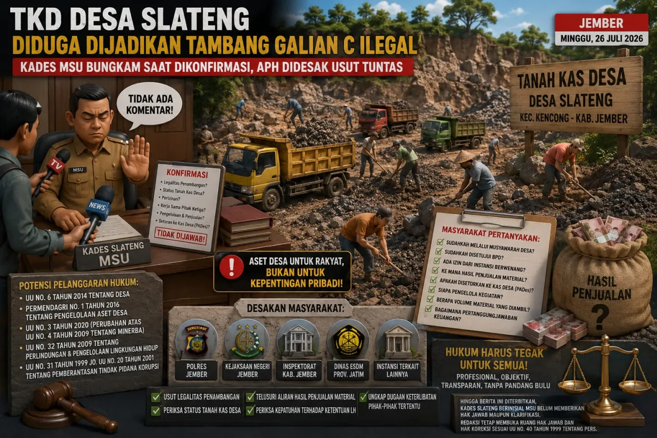 TKD Desa Slateng Diduga Dijadikan Tambang Galian C Ilegal, Kades MSU Bungkam Saat Dikonfirmasi, APH Didesak Usut Tuntas