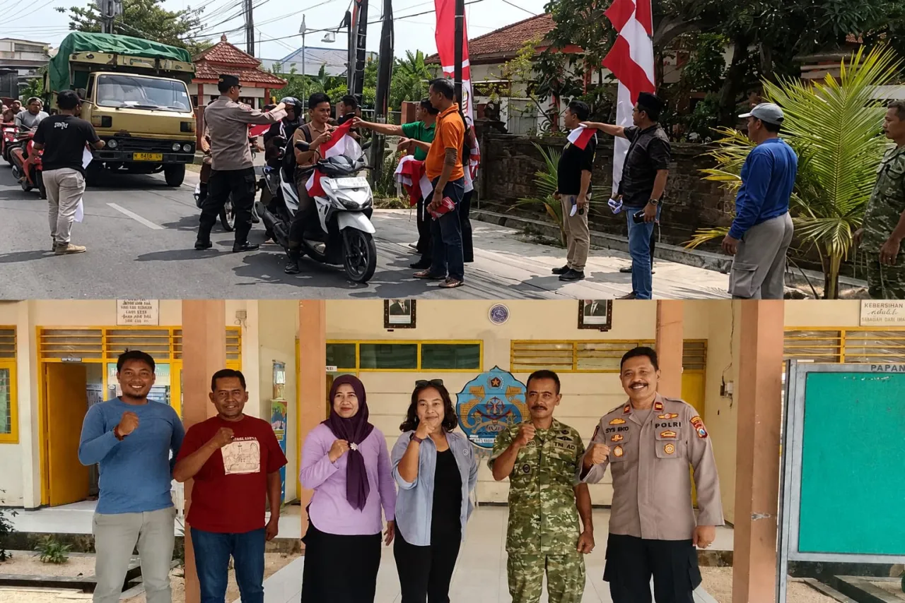 Sambut HUT RI ke-81,Muspika Arosbaya Bagikan Bendera Merah Putih kepada Pengguna Jalan
