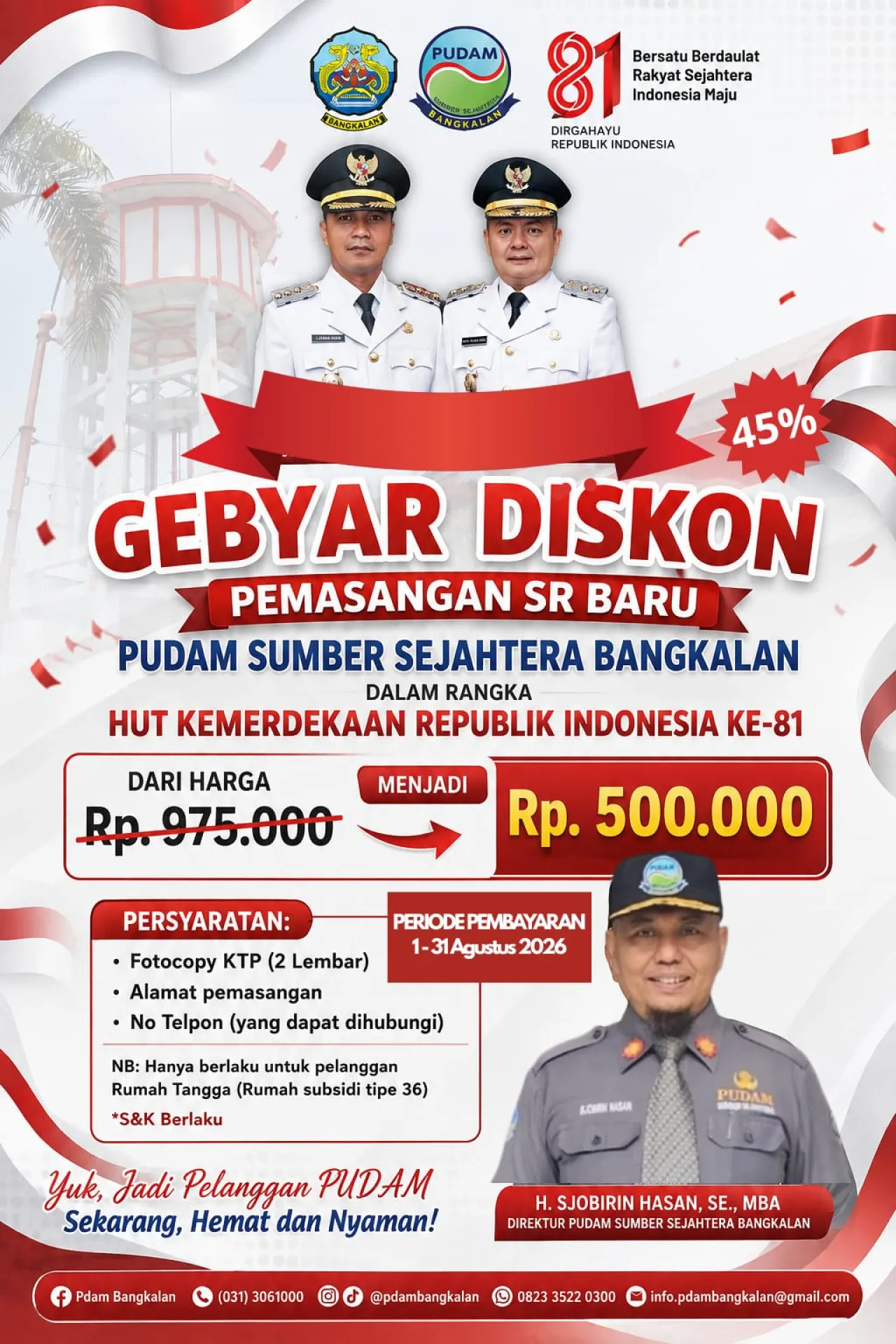 Gebyar Diskon PUDAM Bangkalan, Pasang SR Baru Cukup Rp500 Ribu