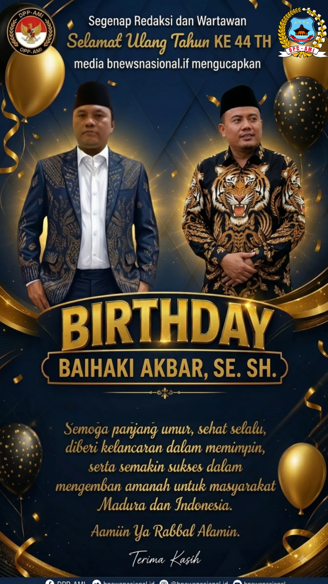 Baihaki Akbar Ultah ke-44, Yusni Salam dan Keluarga Sampaikan Selamat Sekaligus Permohonan Maaf