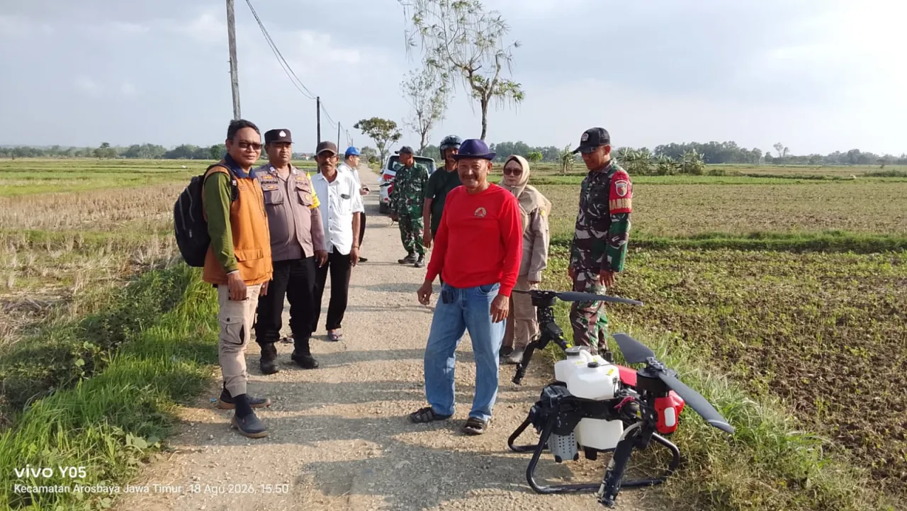 Penyemprotan Jagung di Balung Gunakan Drone, Poktan Mustika Jaya Sasar Lahan 2 Hektare Lebih