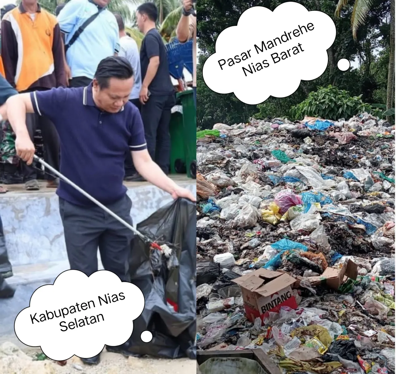 Hebat Bupati Nias Barat Gotong Royong di Nias Selatan, Sampah di Pasar Mandrehe Nias Barat Justru Menggunung