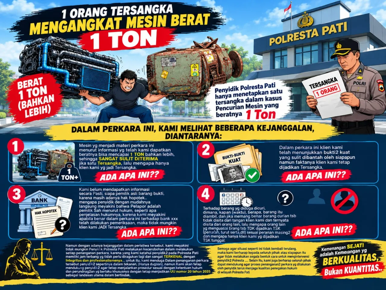 Kuasa Hukum Pertanyakan Penetapan Tersangka Tunggal dalam Kasus Mesin Seberat 1 Ton di Pati