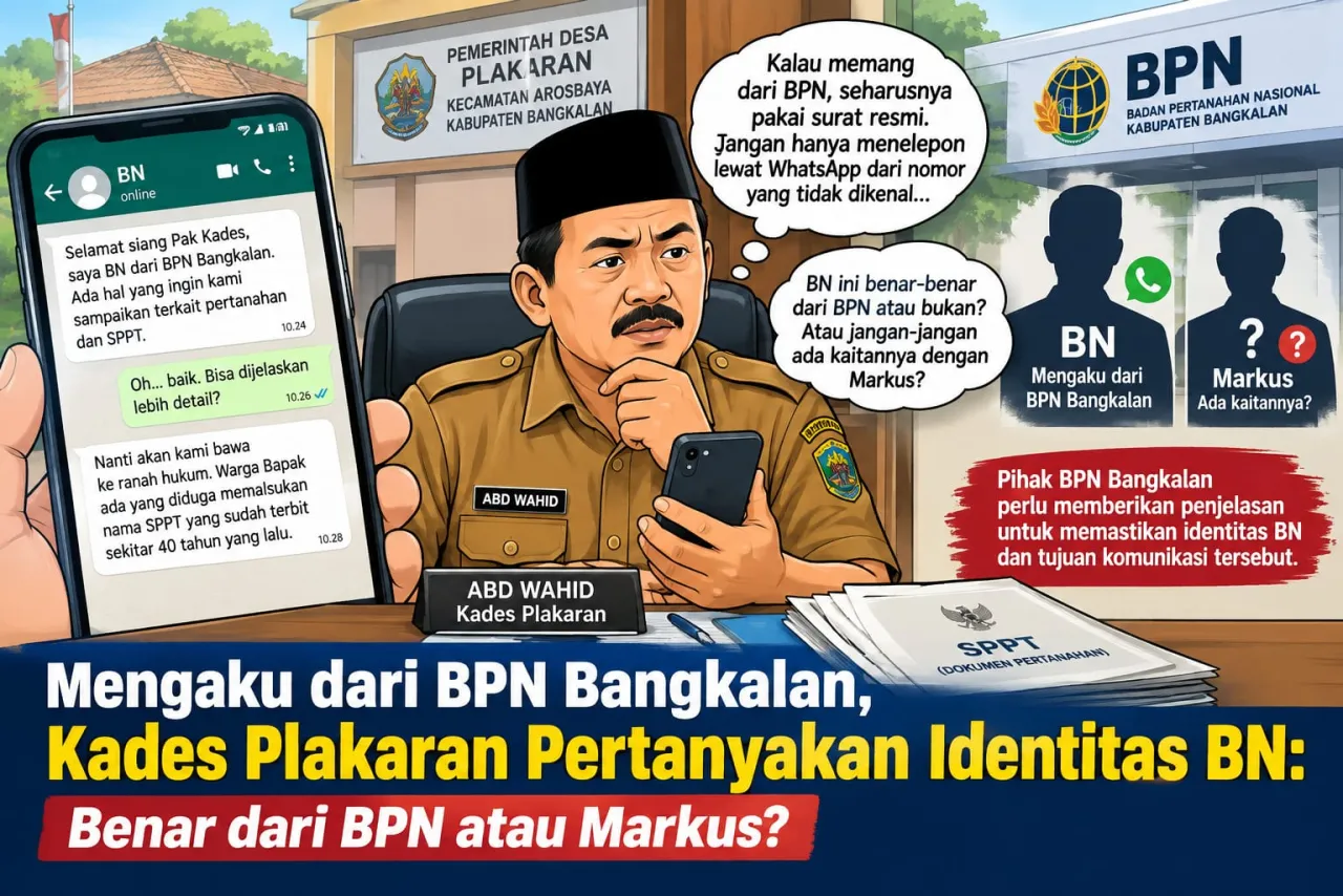 Mengaku dari BPN Bangkalan, Kades Plakaran Pertanyakan Identitas BN: Benar dari BPN atau Markus?