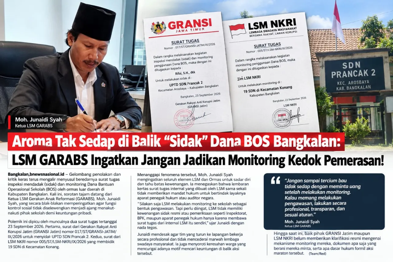 Aroma Tak Sedap di Balik "Sidak" Dana BOS Bangkalan: LSM GARABS Ingatkan Jangan Jadikan Monitoring Kedok Pemerasan!