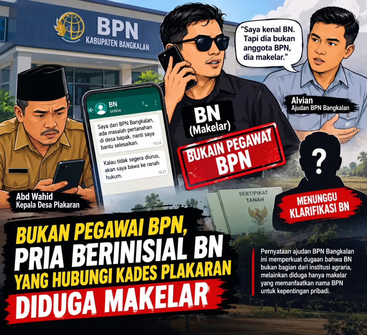 Bukan Pegawai BPN, Pria Berinisial BN yang Hubungi Kades Plakaran Diduga Makelar