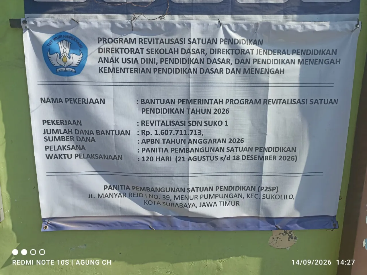 Proyek Revitalisasi Senilai Rp1,6 Miliar SDN Suko 1 Sidoarjo Dikritik