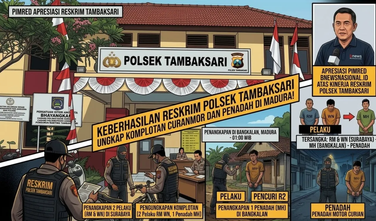 Pimred Bnewsnasional.id Apresiasi Kinerja Cepat Reskrim Polsek Tambaksari Tangkap Komplotan Curanmor