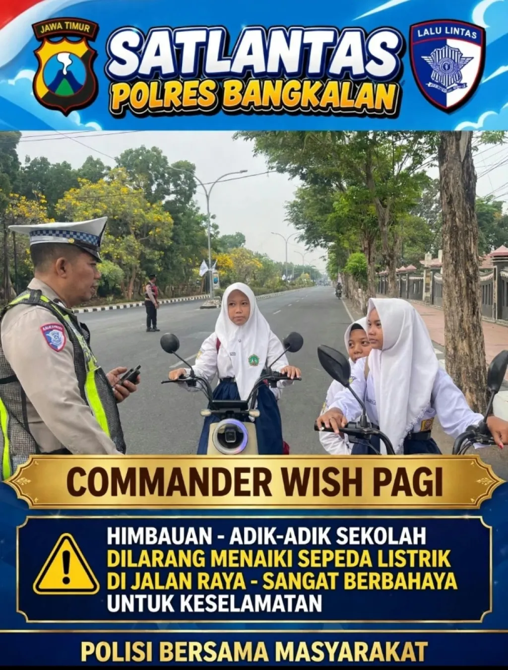 Satlantas Polres Bangkalan Imbau Pelajar Tak Naik Sepedah Listrik DI Jalan Raya Demi Keselamatan
