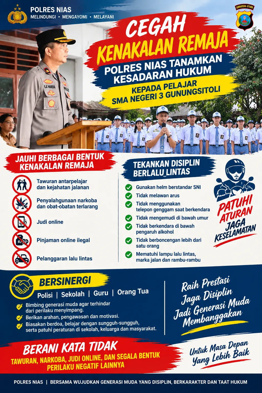 Cegah Kenakalan Remaja, Polres Nias Tanamkan Kesadaran Hukum kepada Pelajar SMA Negeri 3 Gunungsitoli
