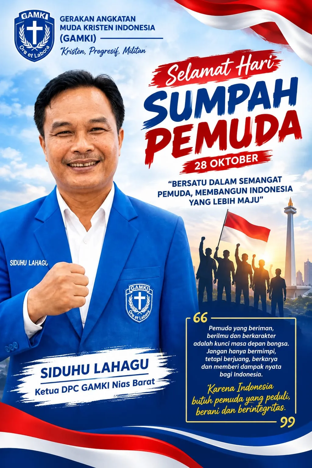 Hari Sumpah Pemuda Ketua DPC GAMKI Nias Barat Siduhu Lahagu Ajak Pemuda Berjuang dan Beri Dampak Nyata bagi Indonesia.